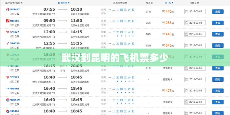 武汉到昆明的飞机票多少